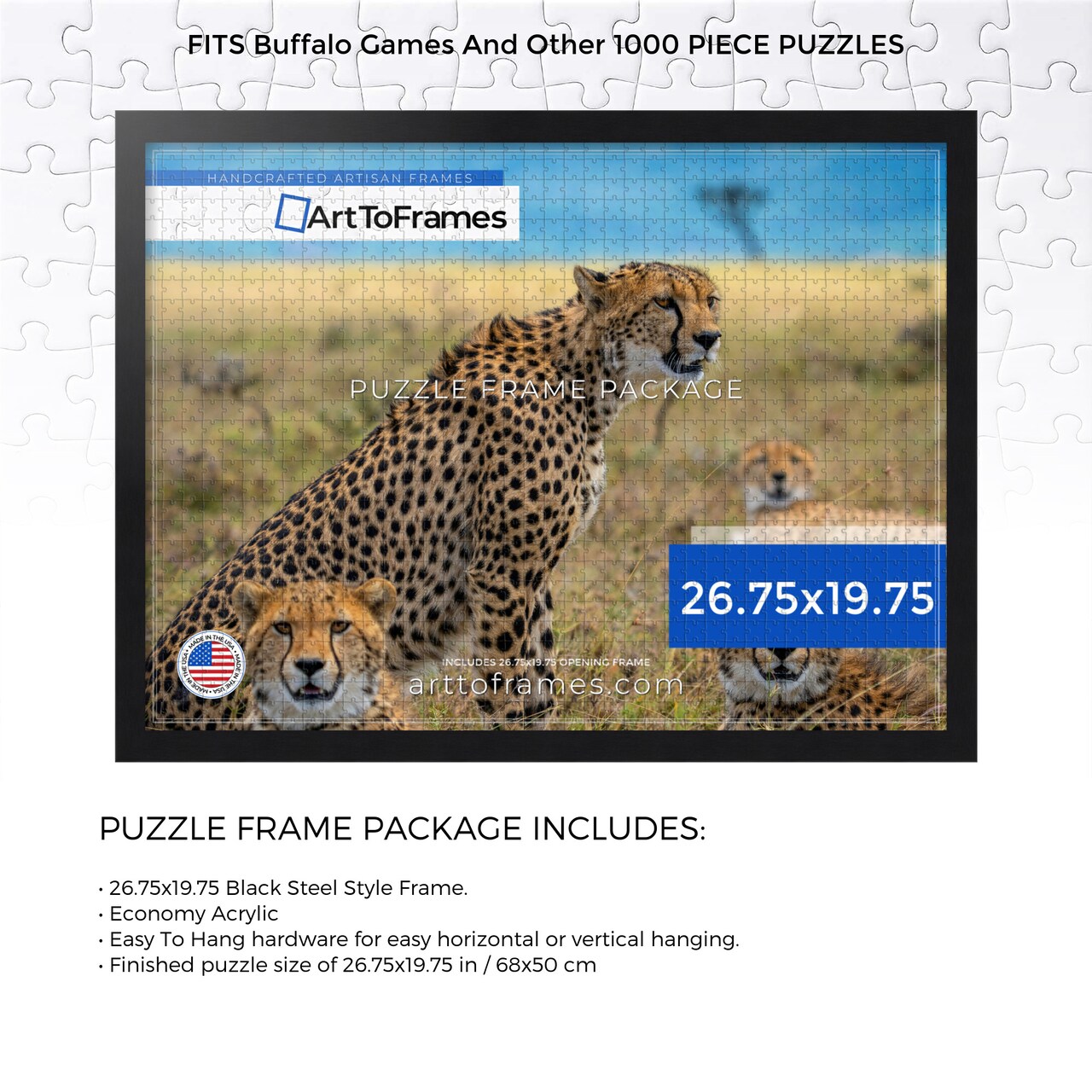 ArtToFrames 26.75x19.75 INCH / 68x50 CM Puzzle Frame for 1000 piece Puzzles.This 1.25 Inch Custom MDF Frame for Puzzles Comes with Economy Acrylic, Available in Multiple Colors
